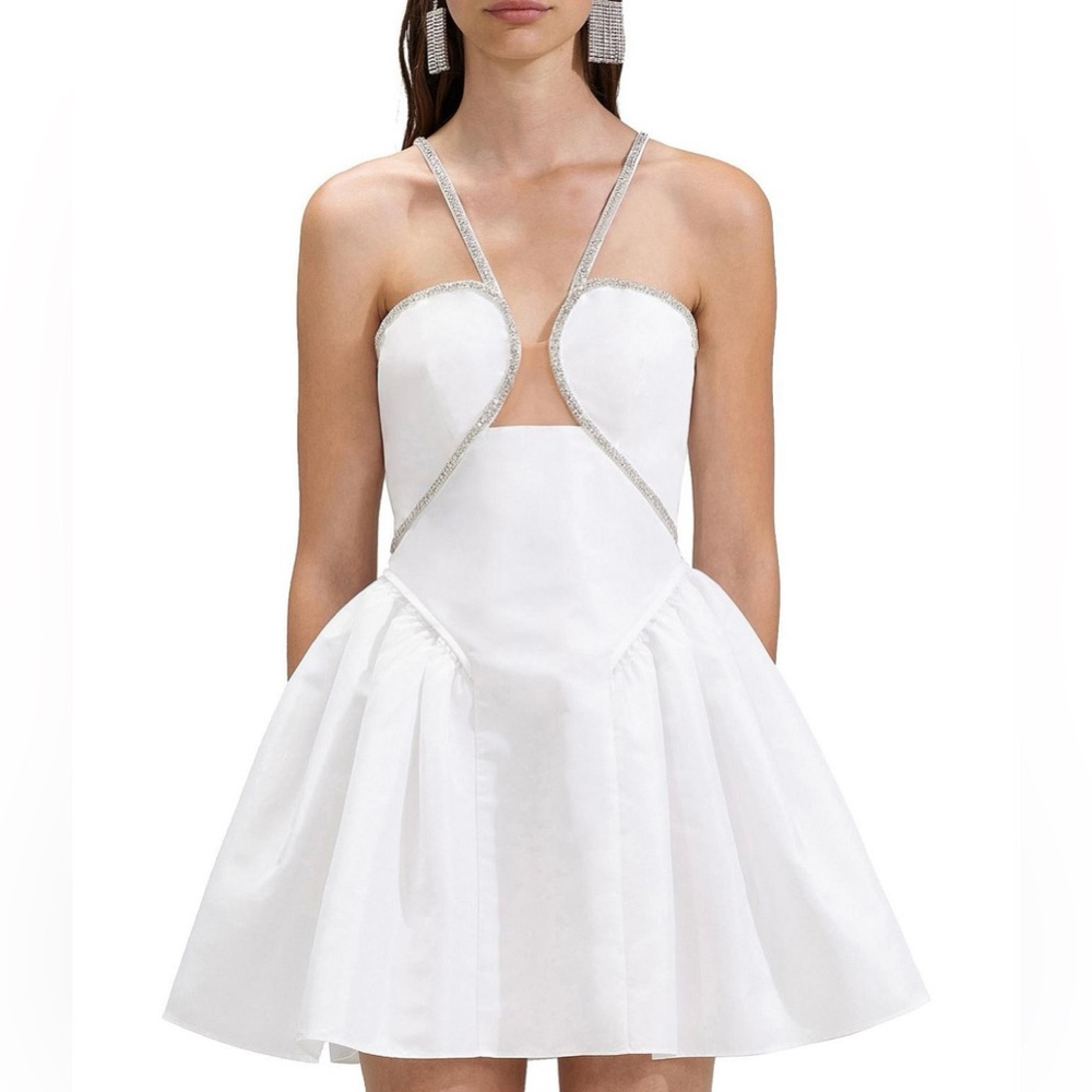 Self Portrait White Taffeta Flared Mini Dress - NEW